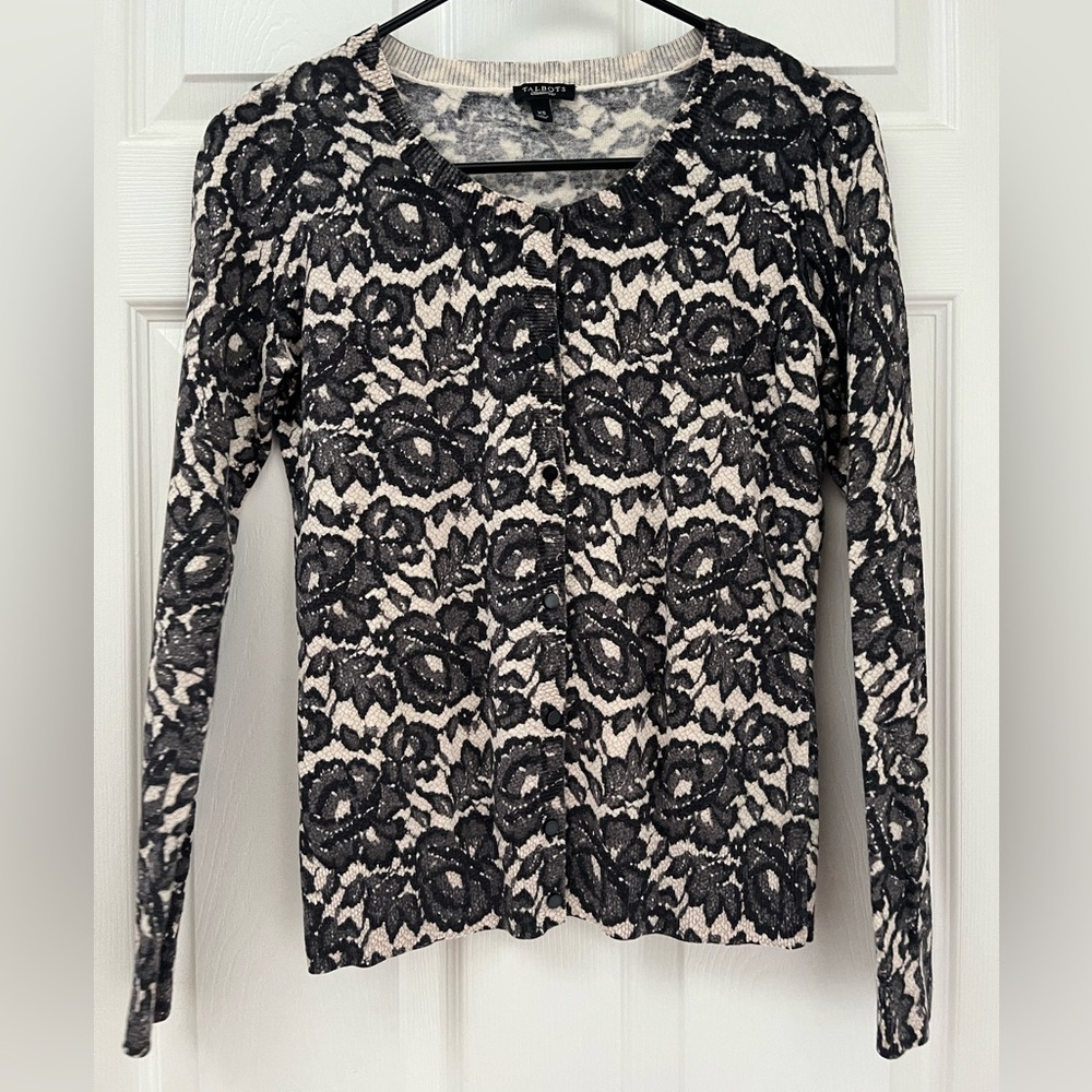 Talbots lace print cardigan